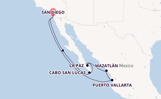 Mexicaanse Riviera vanaf San Diego, Verenigde Staten met de Koningsdam
