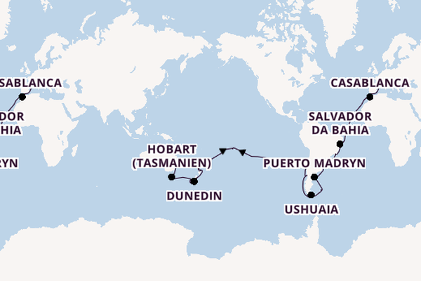 Weltreise ab Civitavecchia (Rom), Italien auf der MSC Magnifica