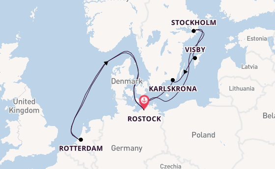 Europa vanaf Rostock, Warnemünde, Duitsland met AIDAmar