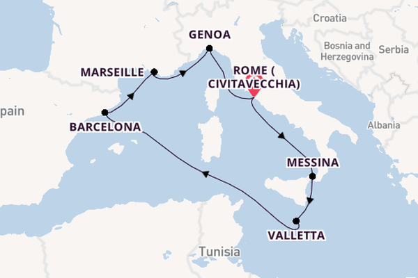 Western Mediterranean from Rome (Civitavecchia), Italy with the MSC World Asia