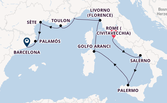 Western Mediterranean from Rome (Civitavecchia), Italy with the Allura
