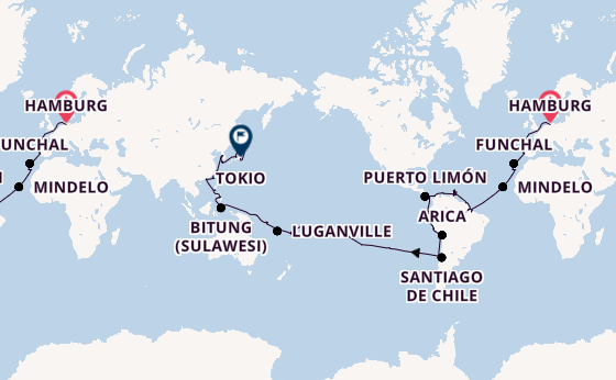 Weltreise ab Hamburg, Deutschland auf der VASCO DA GAMA