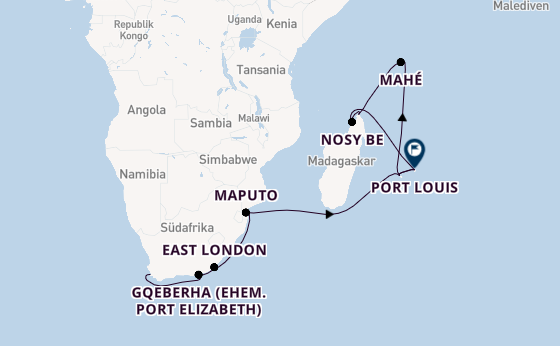 Indischer Ozean ab Kapstadt, Südafrika auf AIDAblu