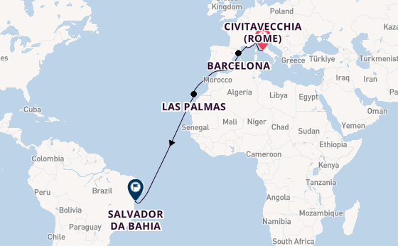 trans-Atlantisch vanaf Civitavecchia (Rome), Italië met de MSC Divina