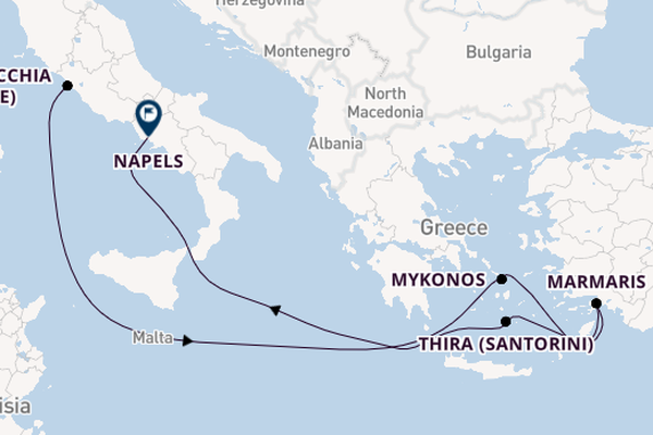 Middellandse Zee vanaf Civitavecchia (Rome), Italië met de MSC Divina