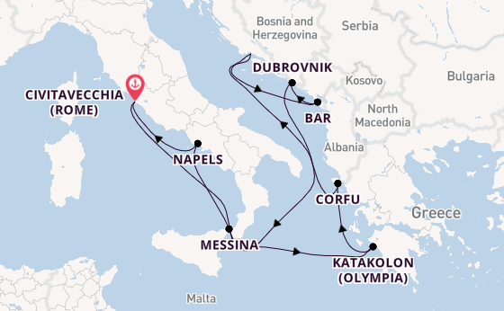 Middellandse Zee vanaf Civitavecchia (Rome), Italië met de Celebrity Ascent