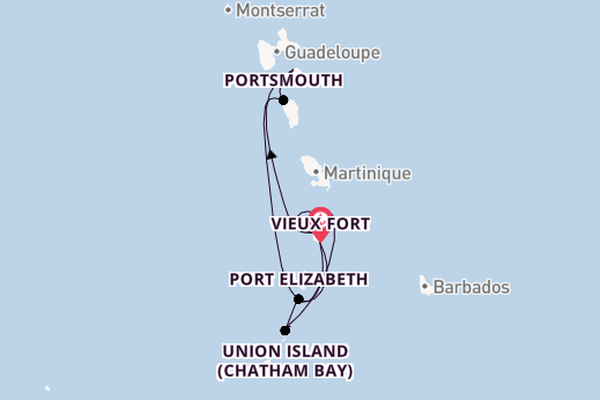 Zuidelijke Caraïben vanaf Vieux Fort, Saint Lucia met de Le Dumont-d'Urville