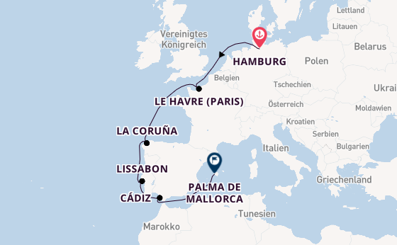 Balearen ab Hamburg, Deutschland auf der Mein Schiff Flow