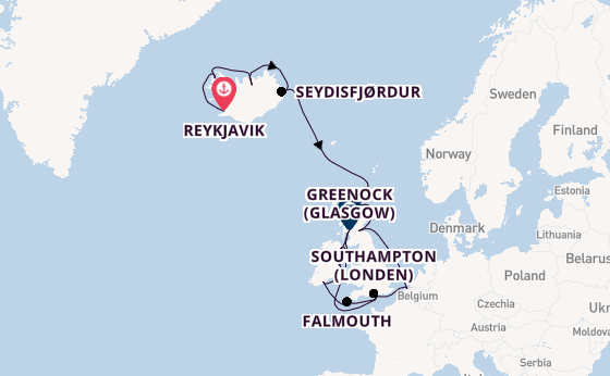 Britse Eilanden vanaf Reykjavik, IJsland met de Regal Princess