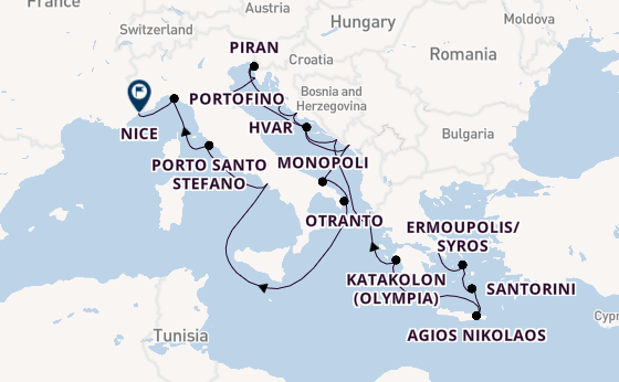 Mediterranean Sea from Athens (Piraeus), Greece with the Silver Shadow