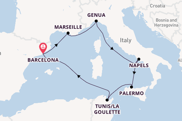 Westelijke Middellandse Zee vanaf Barcelona, Spanje met de MSC Splendida