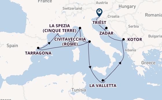 Middellandse Zee vanaf Civitavecchia (Rome), Italië met de Queen Elizabeth