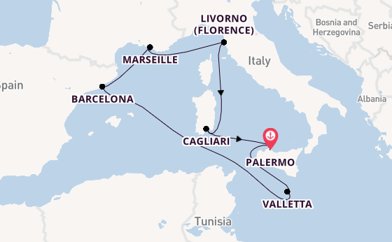 Western Mediterranean from Palermo, Sicily, Italy with the MSC Splendida