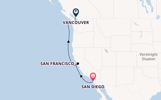 USA Westküste ab San Diego, USA auf der Eurodam