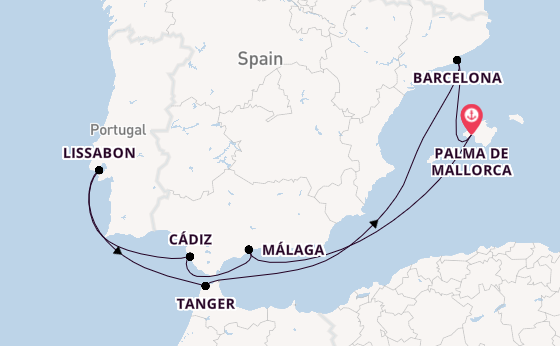 Westelijke Middellandse Zee vanaf Palma de Mallorca, Mallorca, Spanje met de Mein Schiff Flow