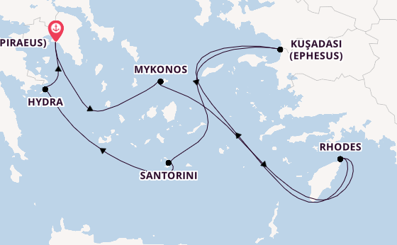 Eastern Mediterranean from Athens (Piraeus), Greece with the Celebrity Infinity