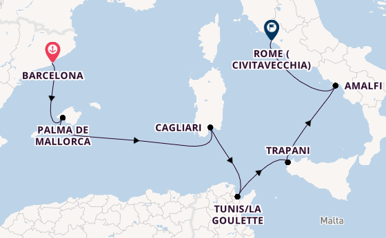 Western Mediterranean from Barcelona, Spain with the Silver Muse