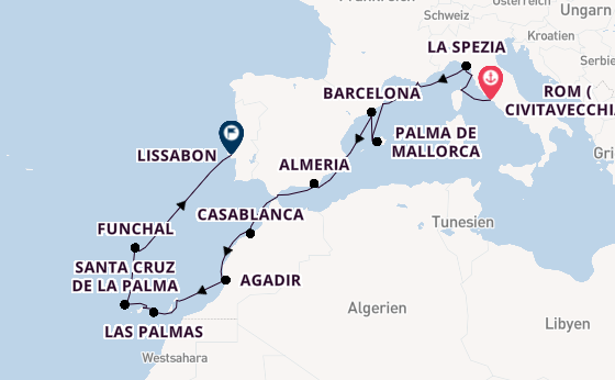 Westliches Mittelmeer ab Civitavecchia (Rom), Italien auf der Sirena