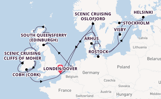 Britse Eilanden vanaf Londen/Dover, Groot-Brittannië met de Nieuw Statendam