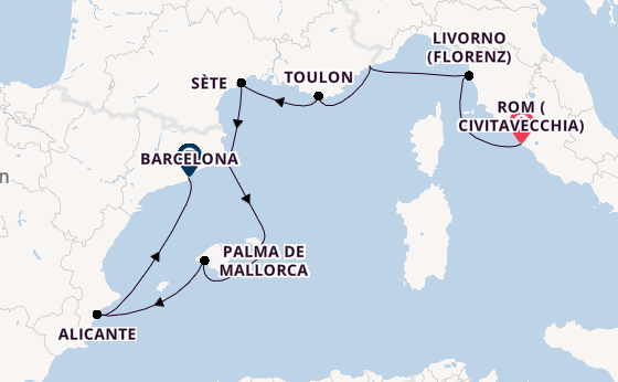 Westliches Mittelmeer ab Civitavecchia (Rom), Italien auf der Seven Seas Voyager