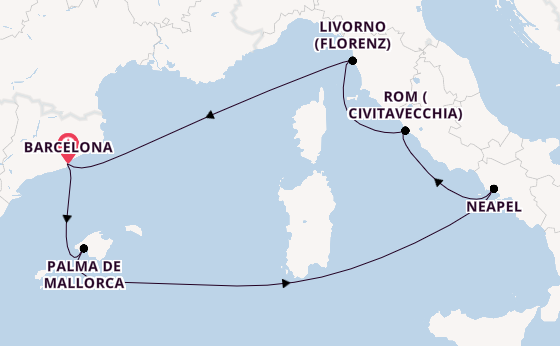 Westliches Mittelmeer ab Barcelona, Spanien auf der Disney Wish