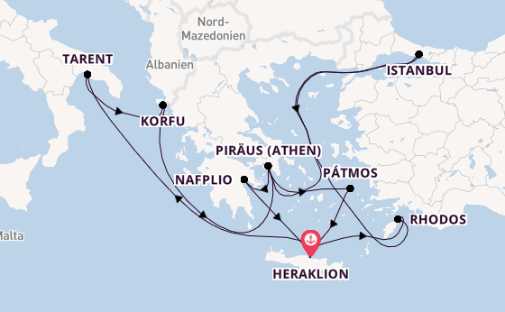 Östliches Mittelmeer ab Heraklion, Griechenland auf der Mein Schiff 5