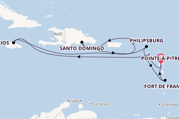 Caribbean vanaf Pointe-à-Pitre, Guadeloupe met de Costa Favolosa