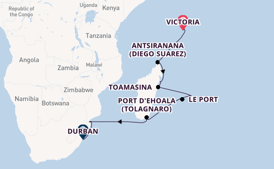 Indische Oceaan vanaf Victoria, Seychellen met de Amadea