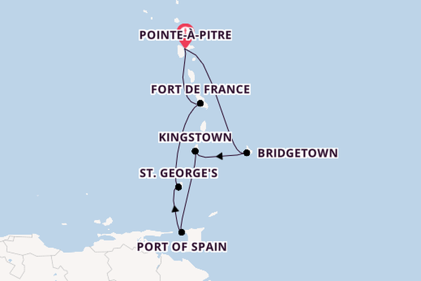 Southern Caribbean from Pointe-à-Pitre, Guadeloupe with the MSC Meraviglia