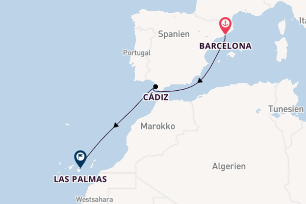 Westliches Mittelmeer ab Barcelona, Spanien auf der Costa Fortuna