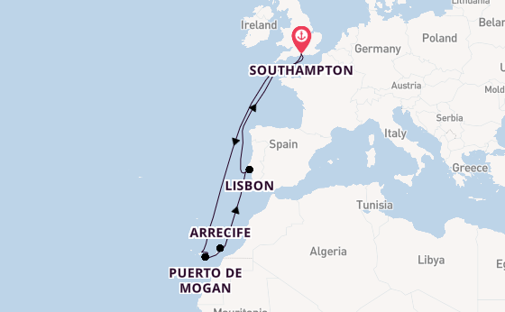 Canary Islands from Southampton, England with the Queen Elizabeth