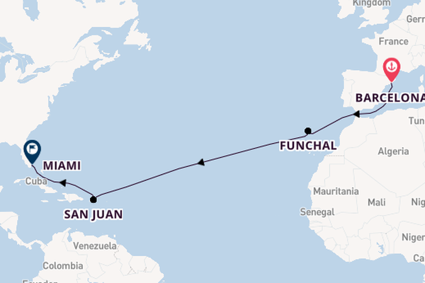 Transatlantic from Barcelona, Spain with the MSC Grandiosa