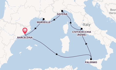 Westelijke Middellandse Zee vanaf Barcelona, Spanje met de Costa Smeralda