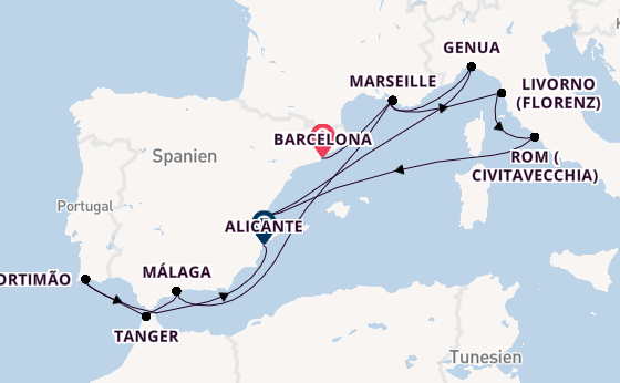Westliches Mittelmeer ab Barcelona, Spanien auf der MSC Sinfonia