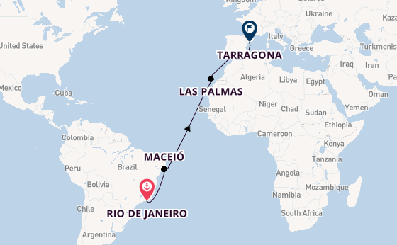 trans-Atlantisch vanaf Rio de Janeiro, Brazilië met de MSC Musica