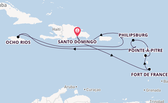 Caribbean vanaf Santo Domingo, Dominicaanse Republiek met de Costa Favolosa