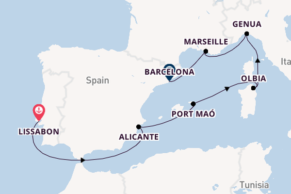Westelijke Middellandse Zee vanaf Lissabon, Portugal met de MSC Musica
