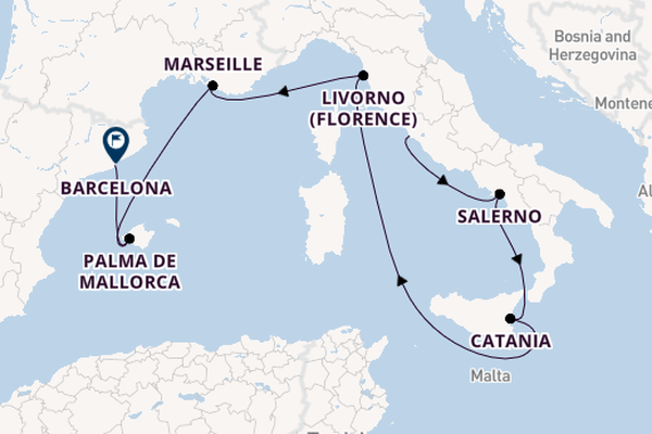 Westelijke Middellandse Zee vanaf Civitavecchia (Rome), Italië met de Norwegian Epic