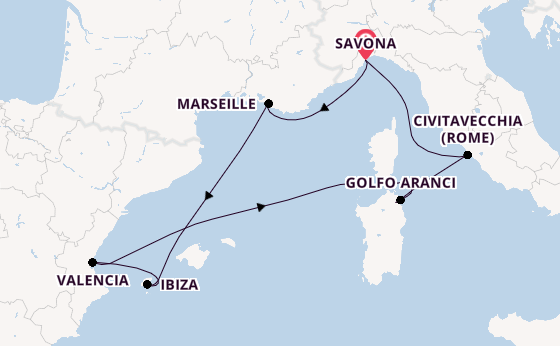 Westelijke Middellandse Zee vanaf Savona, Italië met de Costa Pacifica