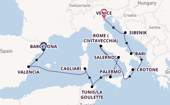 Western Mediterranean from Venice, Italy with the Viking Astrea