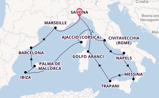 Westelijke Middellandse Zee vanaf Savona, Italië met de Costa Favolosa