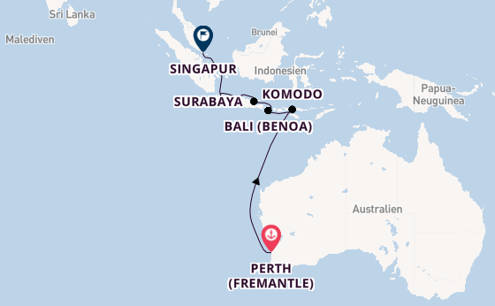 Südostasien ab Perth (Fremantle), Australien auf der Seven Seas Navigator