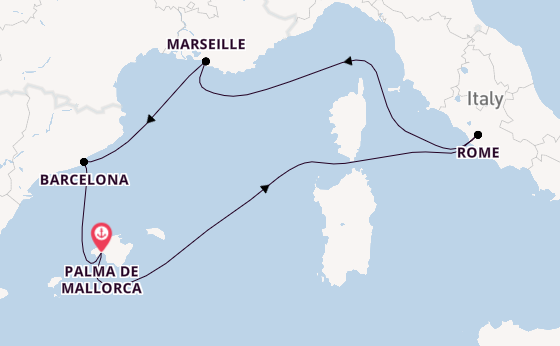 Westelijke Middellandse Zee vanaf Palma de Mallorca, Mallorca, Spanje met de Mein Schiff Flow