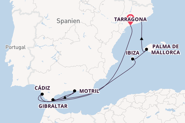 Westliches Mittelmeer ab Tarragona, Spanien auf der Norwegian Dawn