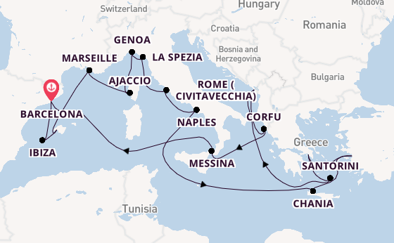 Mediterranean Sea from Barcelona, Spain with the Sun Princess