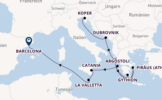 Mittelmeer ab Triest, Italien auf der Allura 