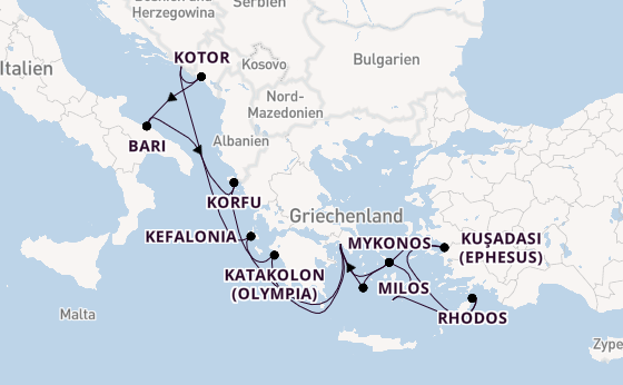 Östliches Mittelmeer ab Piräus (Athen), Griechenland auf der Celestyal Journey