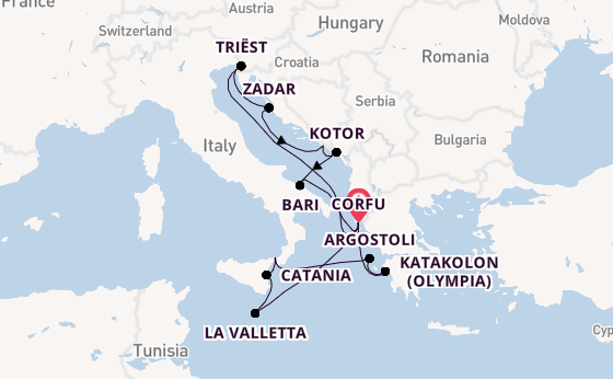 Middellandse Zee vanaf Corfu, Griekenland met AIDAblu
