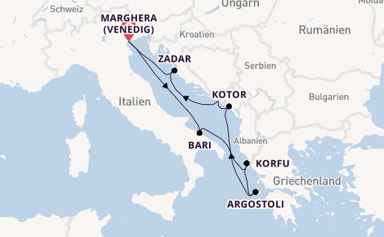 Mittelmeer ab Marghera (Venedig) auf der Costa Deliziosa