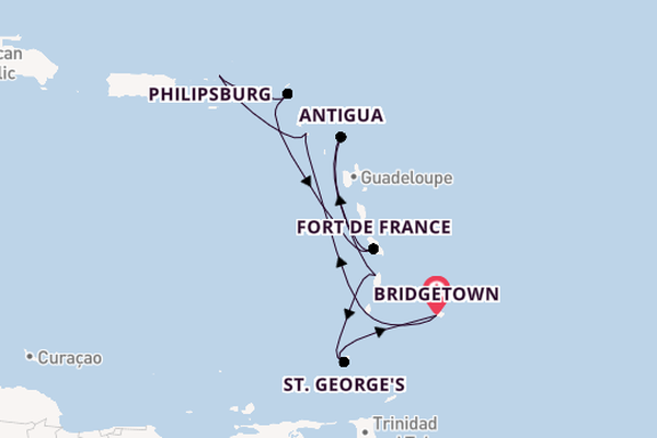 Southern Caribbean from Bridgetown, Barbados with the Iona